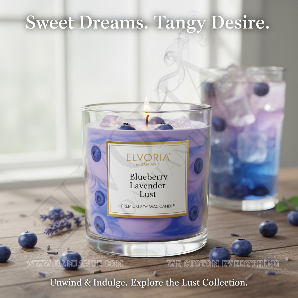 Elvoria Blueberry Lavender Lust Premium Soy Wax Candle 220ml, for Home Decoration, Burn Time 45-50 Hrs, Luxury Fragrance Candles for Gifting, Aesthetic Glass Jar Aroma Therapy Candle