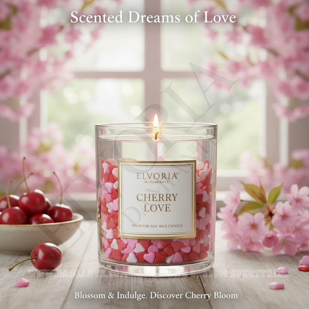 Elvoria Cherry Love Premium Soy Wax Candle 220ml, for Home Decoration, Burn Time 45-50 Hrs, Luxury Fragrance Candles for Gifting, Aesthetic Glass Jar Aroma Therapy Candle