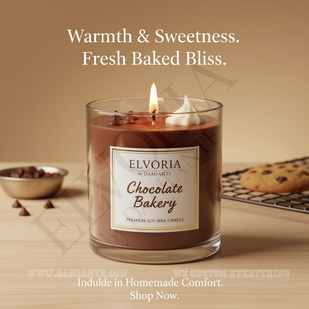 Elvoria Chocolate Bakery Premium Soy Wax Candle 220ml, for Home Decoration, Burn Time 45-50 Hrs, Luxury Fragrance Candles for Gifting, Aesthetic Glass Jar Aroma Therapy Candle