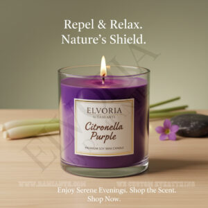 Elvoria Citronella Purple Premium Soy Wax Candle 220ml, for Home Decoration, Burn Time 45-50 Hrs, Luxury Fragrance Candles for Gifting, Aesthetic Glass Jar Aroma Therapy Candle