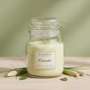 Elvoria Citronella Evergreen 100ml Yankee Jar Premium Candle Pack of 1, for Home Decoration, Burn Time 6-8 Hrs, Luxury Fragrance Candles for Gifting, Aesthetic Mini Jar Aroma Therapy Candle