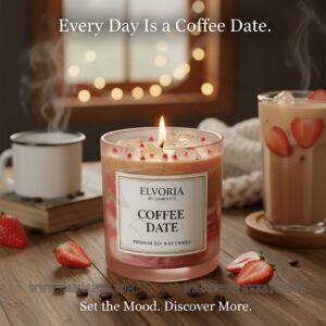 Elvoria Coffee Date Premium Soy Wax Candle 220ml, for Home Decoration, Burn Time 45-50 Hrs, Luxury Fragrance Candles for Gifting, Aesthetic Glass Jar Aroma Therapy Candle