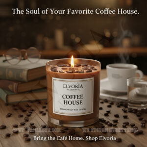 Elvoria Coffee House Premium Soy Wax Candle 220ml, for Home Decoration, Burn Time 45-50 Hrs, Luxury Fragrance Candles for Gifting, Aesthetic Glass Jar Aroma Therapy Candle