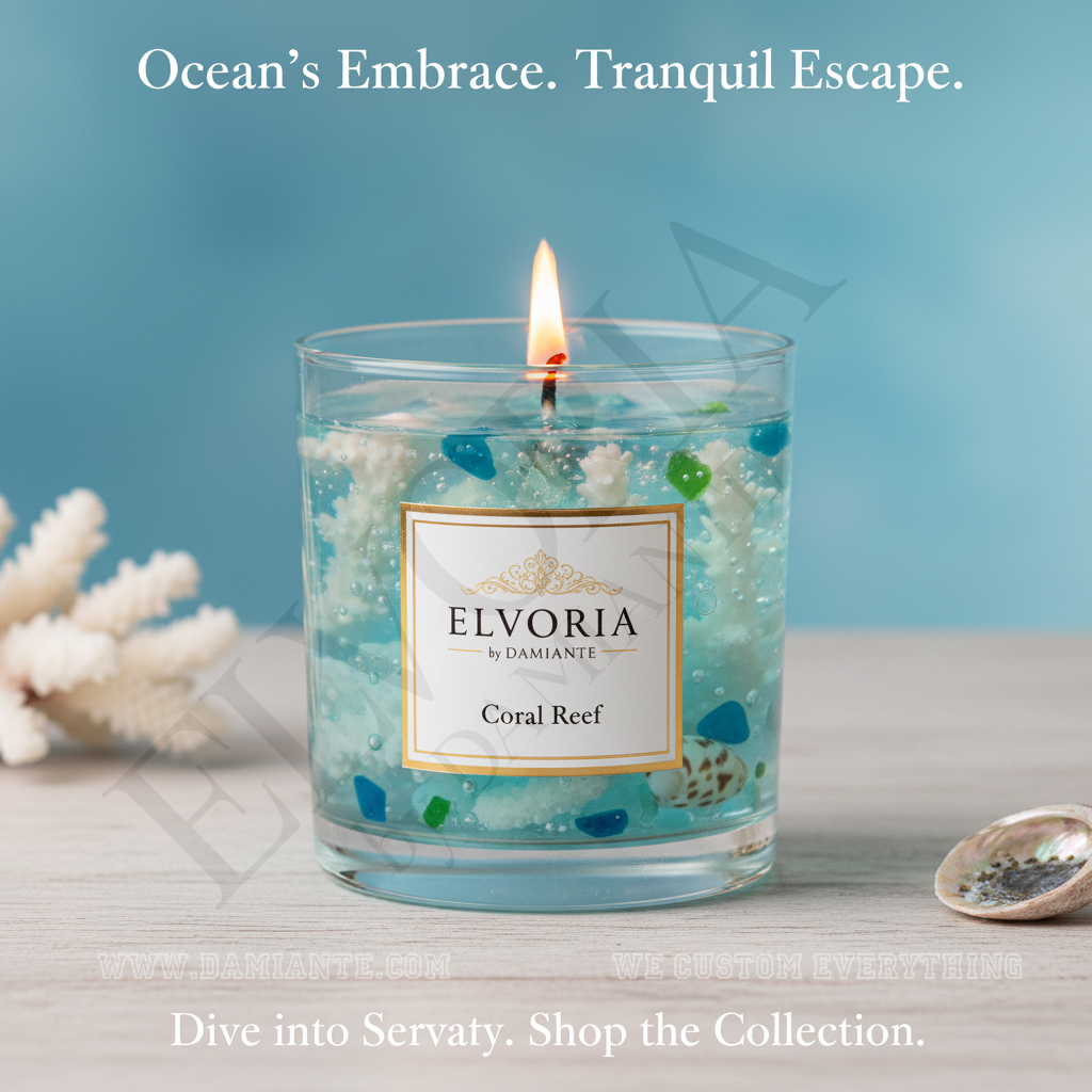 Elvoria Corel Reef Premium Soy Wax Candle 220ml, for Home Decoration, Burn Time 45-50 Hrs, Luxury Fragrance Candles for Gifting, Aesthetic Glass Jar Aroma Therapy Candle
