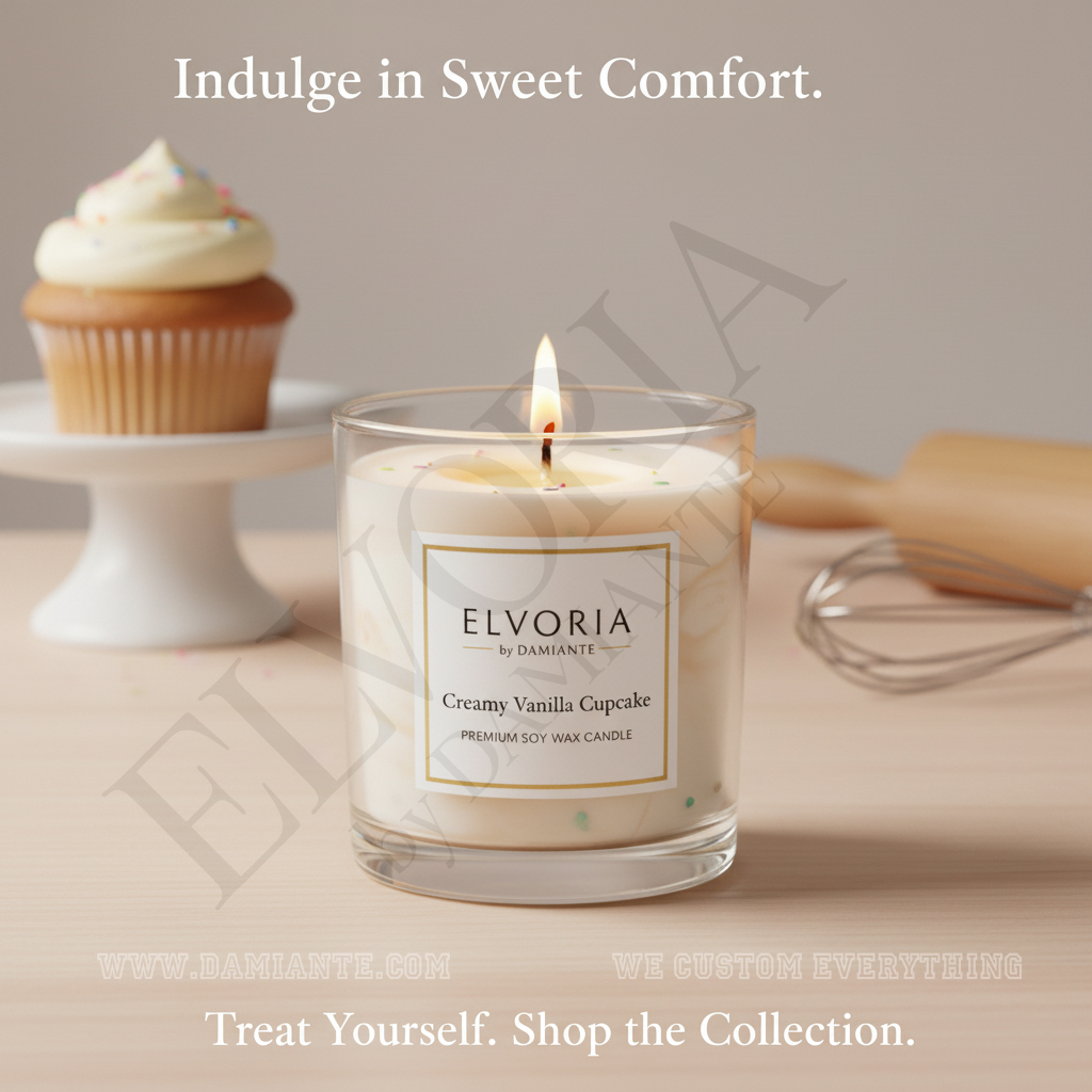 Elvoria Creamy Vanilla Cupcake Premium Soy Wax Candle 220ml, for Home Decoration, Burn Time 45-50 Hrs, Luxury Fragrance Candles for Gifting, Aesthetic Glass Jar Aroma Therapy Candle