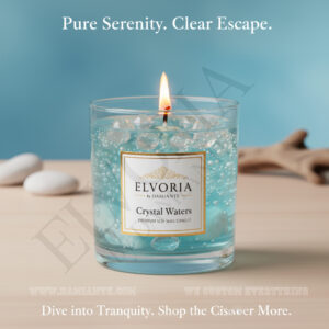 Elvoria Crystal Waters Premium Soy Wax Candle 220ml, for Home Decoration, Burn Time 45-50 Hrs, Luxury Fragrance Candles for Gifting, Aesthetic Glass Jar Aroma Therapy Candle