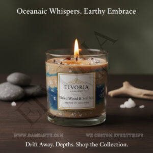 Elvoria Dried Wood & Sea Salt Premium Soy Wax Candle 220ml, for Home Decoration, Burn Time 45-50 Hrs, Luxury Fragrance Candles for Gifting, Aesthetic Glass Jar Aroma Therapy Candle