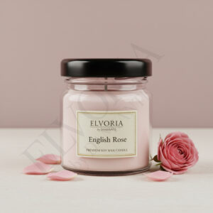 Elvoria English Rose Evergreen 40ml Mini Jar Premium Candle Pack of 4, for Home Decoration, Burn Time 6-8 Hrs, Luxury Fragrance Candles for Gifting, Aesthetic Mini Jar Aroma Therapy Candle