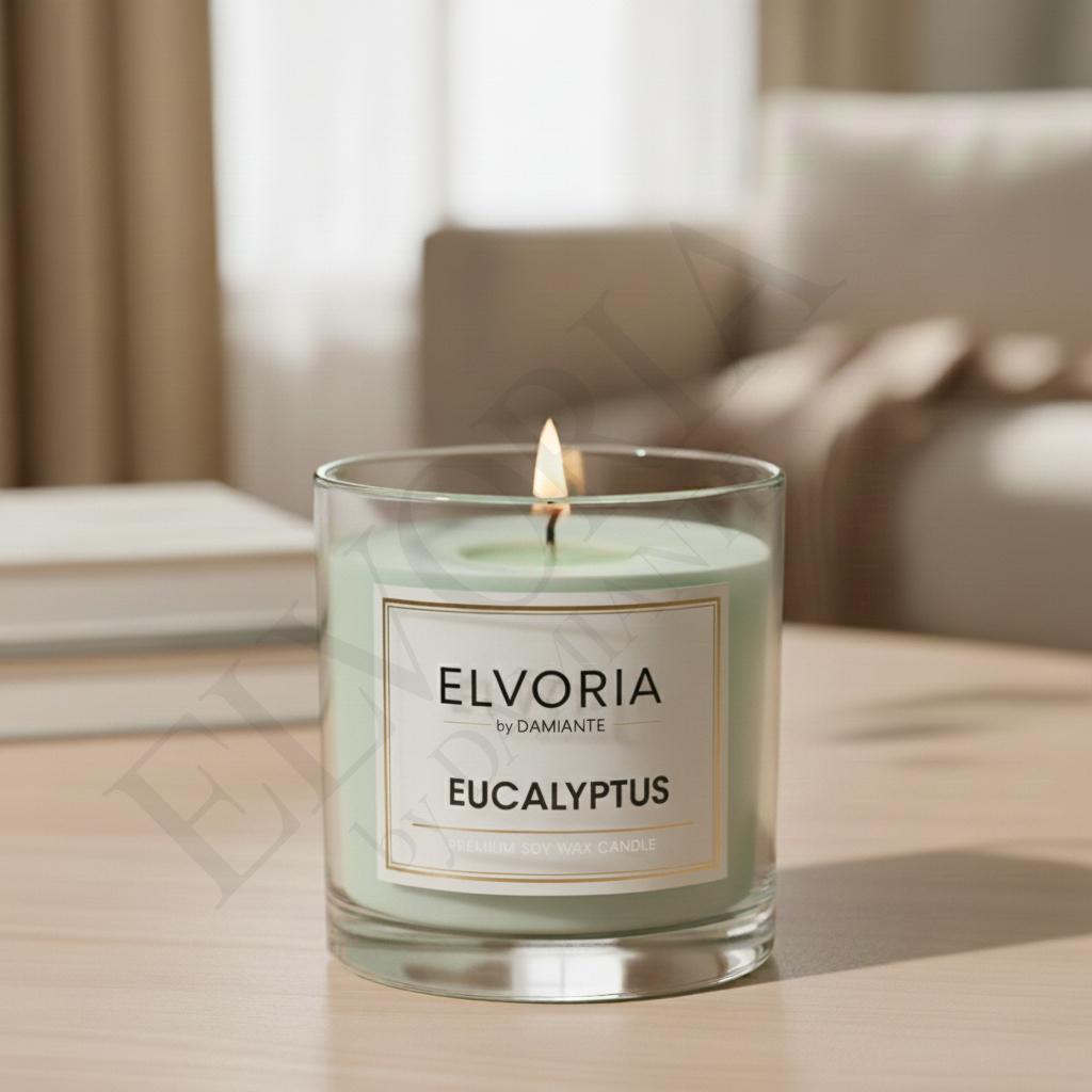 Elvoria Eucalyptus Evergreen 200ml Glass Jar Premium Candle Pack of 1, for Home Decoration, Burn Time 6-8 Hrs, Luxury Fragrance Candles for Gifting, Aesthetic Mini Jar Aroma Therapy Candle