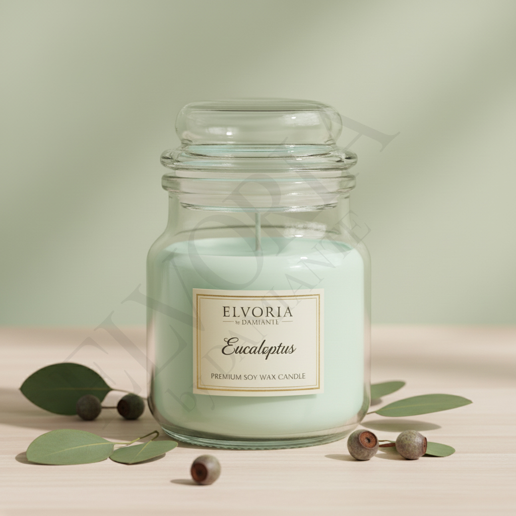 Elvoria Eucalyptus Evergreen 100ml Yankee Jar Premium Candle Pack of 1, for Home Decoration, Burn Time 6-8 Hrs, Luxury Fragrance Candles for Gifting, Aesthetic Mini Jar Aroma Therapy Candle