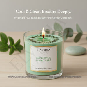 Elvoria Eucalyuptus & Mint Leaf Premium Soy Wax Candle 220ml, for Home Decoration, Burn Time 45-50 Hrs, Luxury Fragrance Candles for Gifting, Aesthetic Glass Jar Aroma Therapy Candle