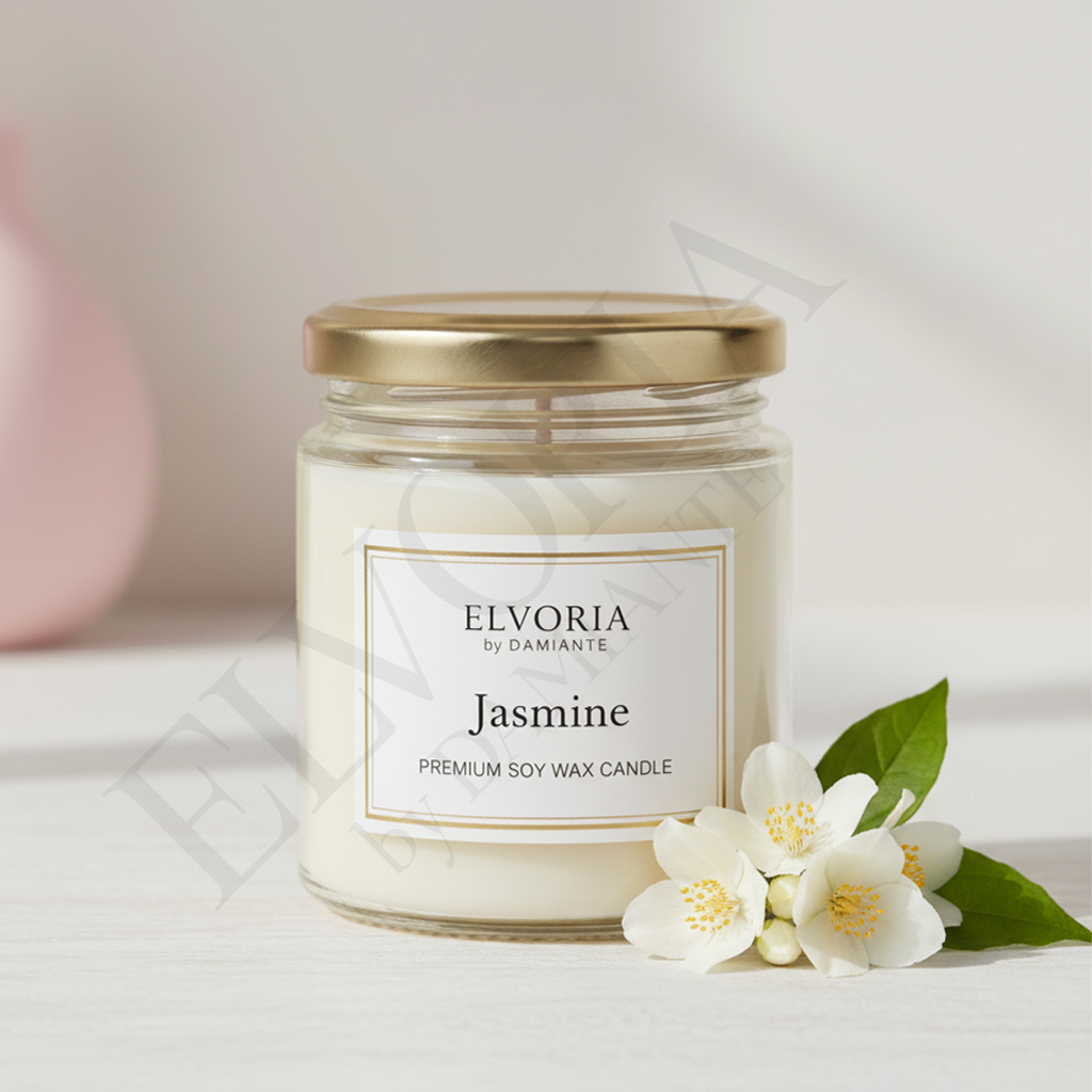 Elvoria Jasmine Evergreen 100ml Salsa Jar Premium Collection Pack of 1, for Home Decoration, Burn Time 6-8 Hrs, Luxury Fragrance Candles for Gifting, Aesthetic Mini Jar Aroma Therapy Candle