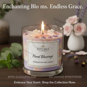 Elvoria Floral Blessings Premium Soy Wax Candle 220ml, for Home Decoration, Burn Time 45-50 Hrs, Luxury Fragrance Candles for Gifting, Aesthetic Glass Jar Aroma Therapy Candle