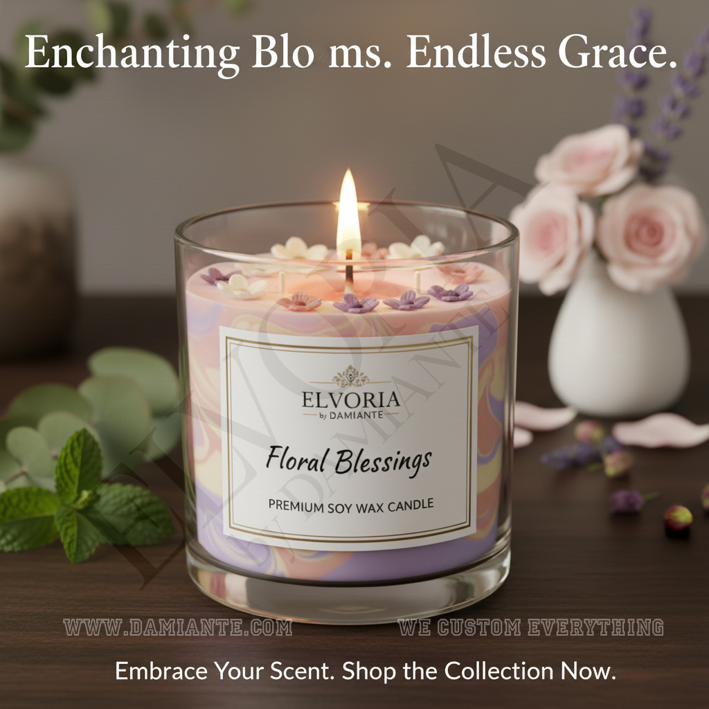 Elvoria Floral Blessings Premium Soy Wax Candle 220ml, for Home Decoration, Burn Time 45-50 Hrs, Luxury Fragrance Candles for Gifting, Aesthetic Glass Jar Aroma Therapy Candle