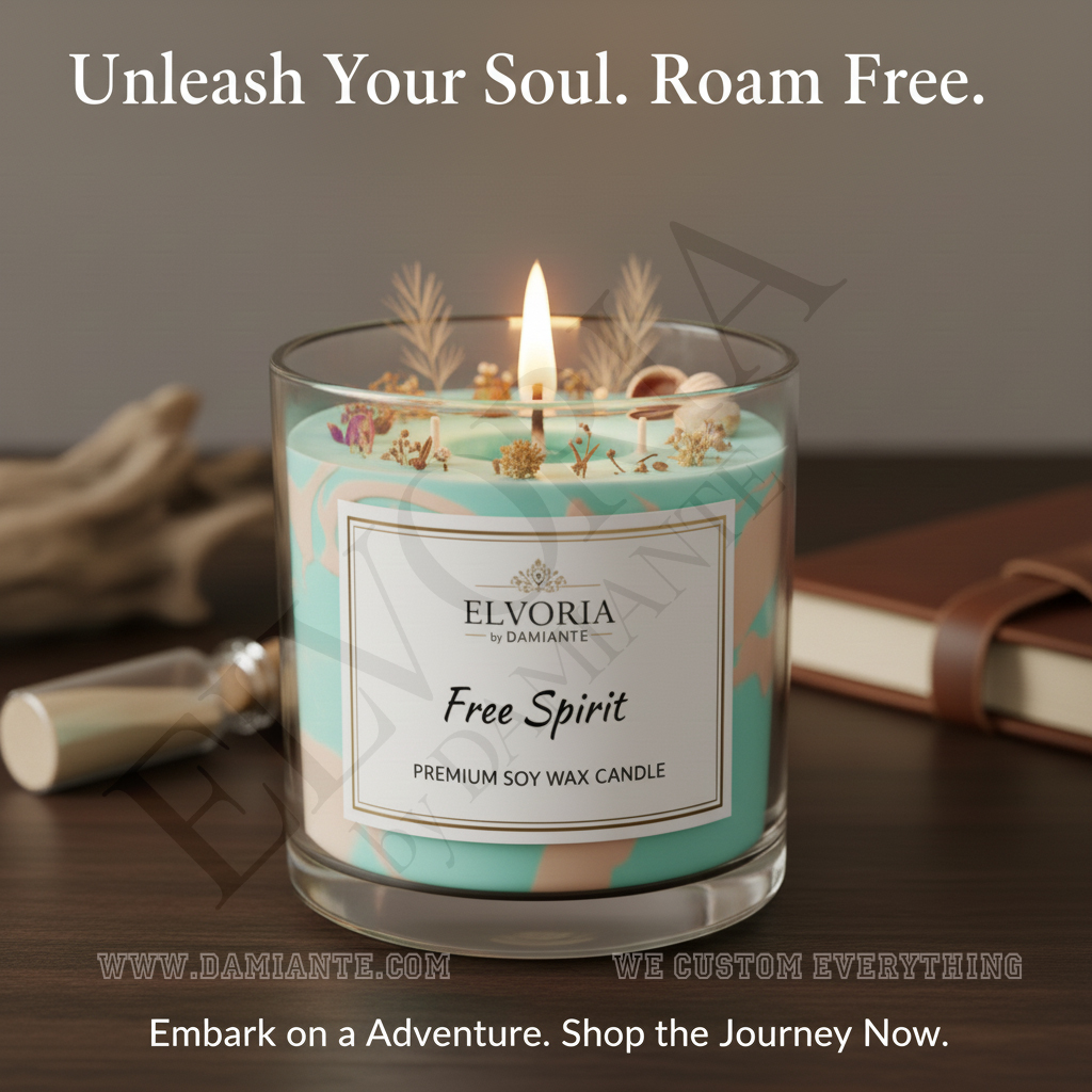 Elvoria Free Spirit Premium Soy Wax Candle 220ml, for Home Decoration, Burn Time 45-50 Hrs, Luxury Fragrance Candles for Gifting, Aesthetic Glass Jar Aroma Therapy Candle
