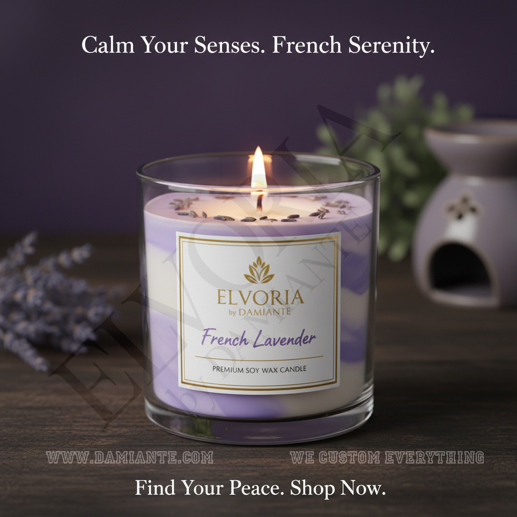 Elvoria French lavender Premium Soy Wax Candle 220ml, for Home Decoration, Burn Time 45-50 Hrs, Luxury Fragrance Candles for Gifting, Aesthetic Glass Jar Aroma Therapy Candle