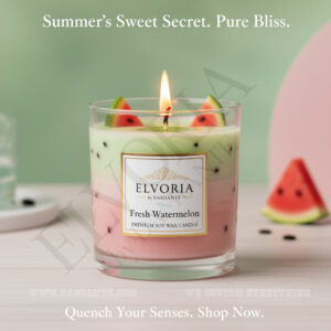 Elvoria Fresh Watermelon Premium Soy Wax Candle 220ml, for Home Decoration, Burn Time 45-50 Hrs, Luxury Fragrance Candles for Gifting, Aesthetic Glass Jar Aroma Therapy Candle