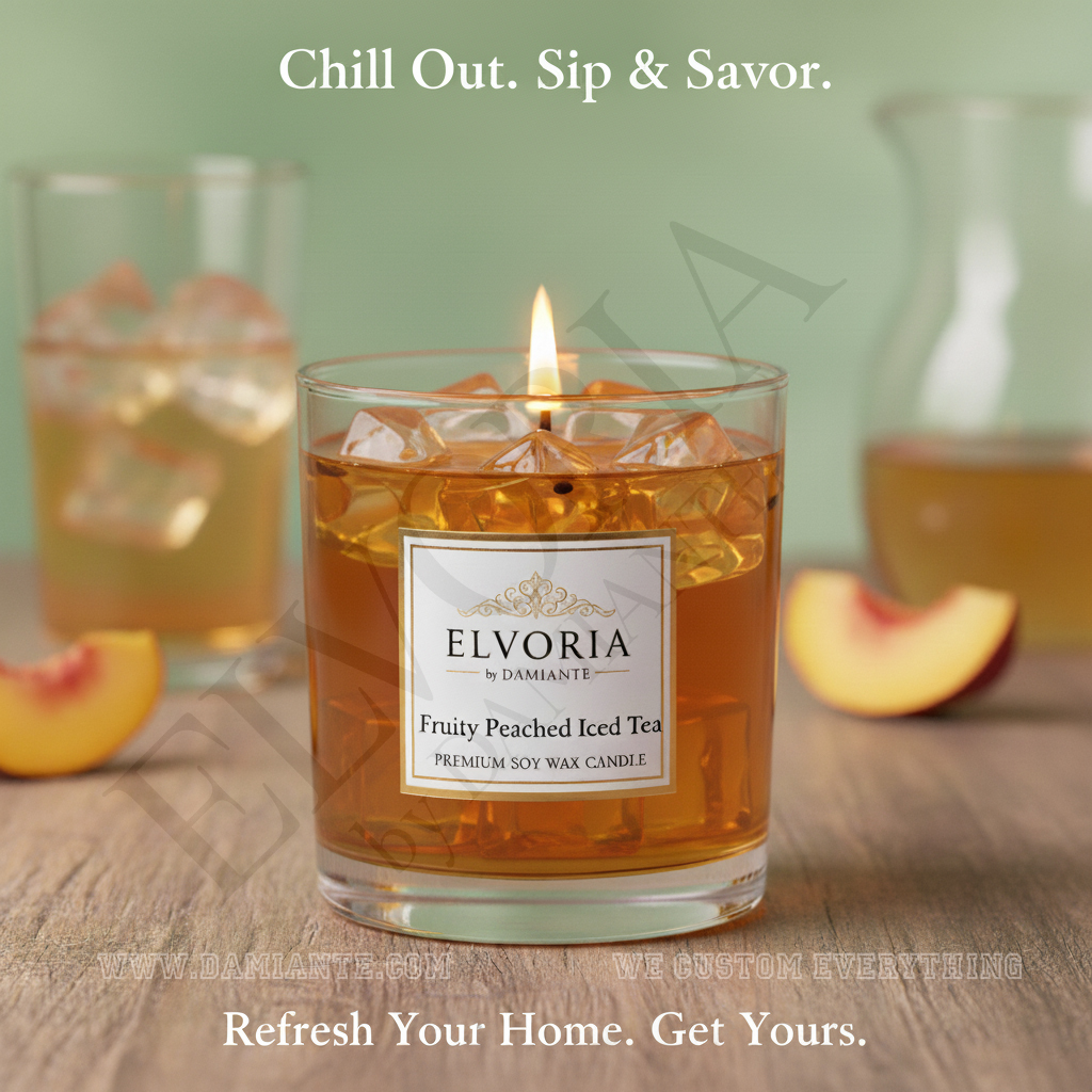 Elvoria Fruity Peached Iced Tea Premium Soy Wax Candle 220ml, for Home Decoration, Burn Time 45-50 Hrs, Luxury Fragrance Candles for Gifting, Aesthetic Glass Jar Aroma Therapy Candle