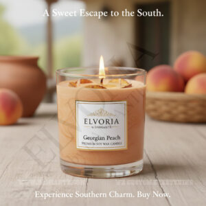 Elvoria Georgian Peach Premium Soy Wax Candle 220ml, for Home Decoration, Burn Time 45-50 Hrs, Luxury Fragrance Candles for Gifting, Aesthetic Glass Jar Aroma Therapy Candle