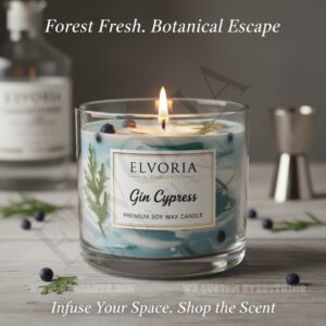 Elvoria Gin Cypress Premium Soy Wax Candle 220ml, for Home Decoration, Burn Time 45-50 Hrs, Luxury Fragrance Candles for Gifting, Aesthetic Glass Jar Aroma Therapy Candle