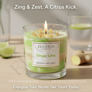 Elvoria Ginger Lime Premium Soy Wax Candle 220ml, for Home Decoration, Burn Time 45-50 Hrs, Luxury Fragrance Candles for Gifting, Aesthetic Glass Jar Aroma Therapy Candle