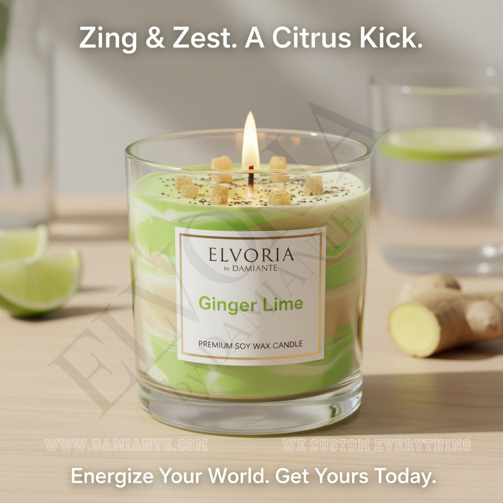 Elvoria Ginger Lime Premium Soy Wax Candle 220ml, for Home Decoration, Burn Time 45-50 Hrs, Luxury Fragrance Candles for Gifting, Aesthetic Glass Jar Aroma Therapy Candle