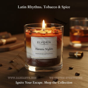 Elvoria Havana Nights Premium Soy Wax Candle 220ml, for Home Decoration, Burn Time 45-50 Hrs, Luxury Fragrance Candles for Gifting, Aesthetic Glass Jar Aroma Therapy Candle