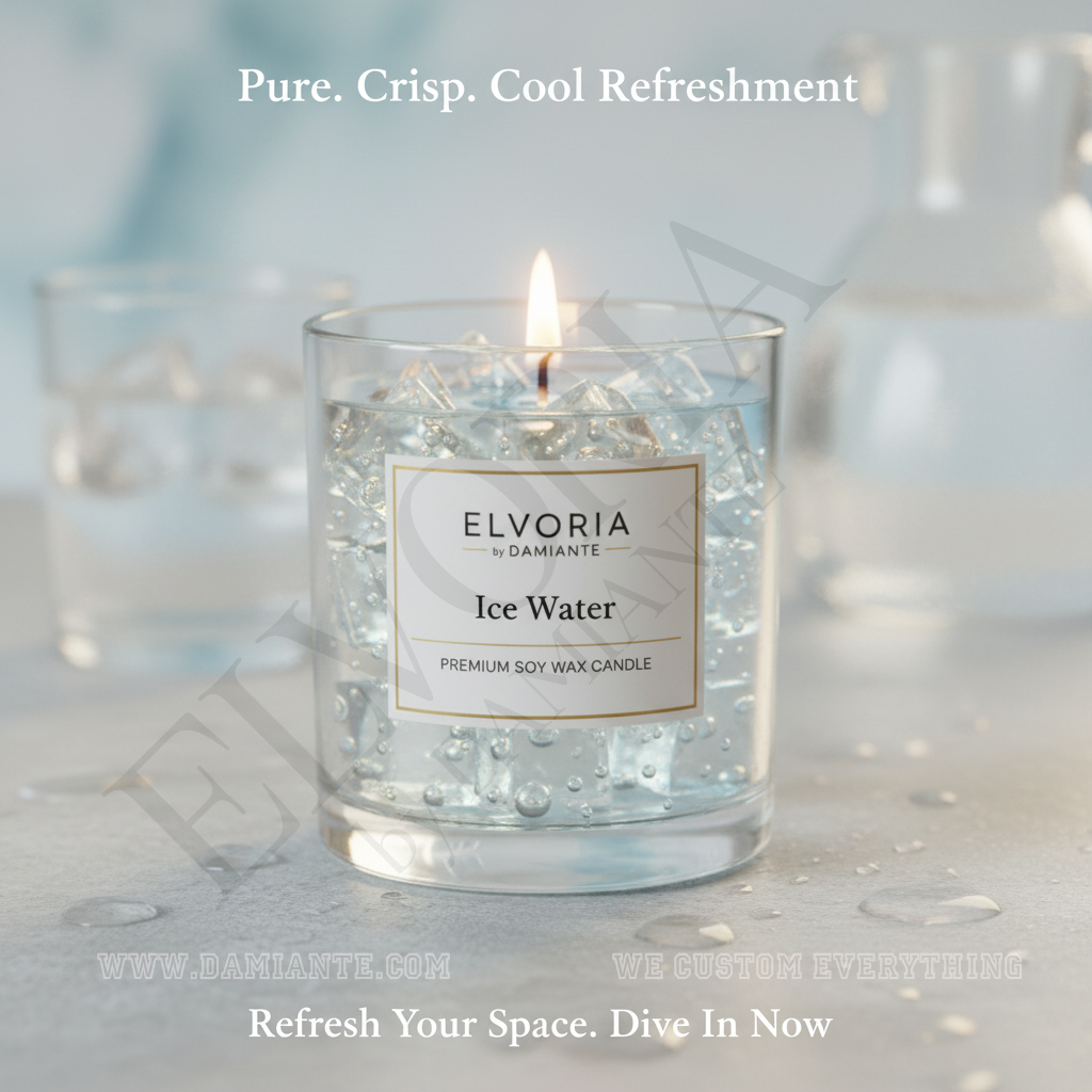 Elvoria Ice Water Premium Soy Wax Candle 220ml, for Home Decoration, Burn Time 45-50 Hrs, Luxury Fragrance Candles for Gifting, Aesthetic Glass Jar Aroma Therapy Candle