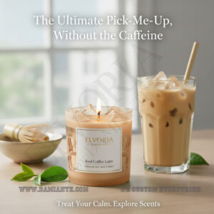 Elvoria Iced Coffee Latte Premium Soy Wax Candle 220ml, for Home Decoration, Burn Time 45-50 Hrs, Luxury Fragrance Candles for Gifting, Aesthetic Glass Jar Aroma Therapy Candle
