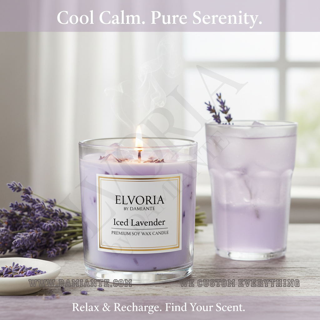 Elvoria Iced Lavender Coffee Premium Soy Wax Candle 220ml, for Home Decoration, Burn Time 45-50 Hrs, Luxury Fragrance Candles for Gifting, Aesthetic Glass Jar Aroma Therapy Candle