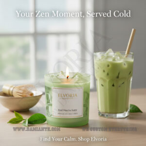 Elvoria Iced Matcha Latte Premium Soy Wax Candle 220ml, for Home Decoration, Burn Time 45-50 Hrs, Luxury Fragrance Candles for Gifting, Aesthetic Glass Jar Aroma Therapy Candle