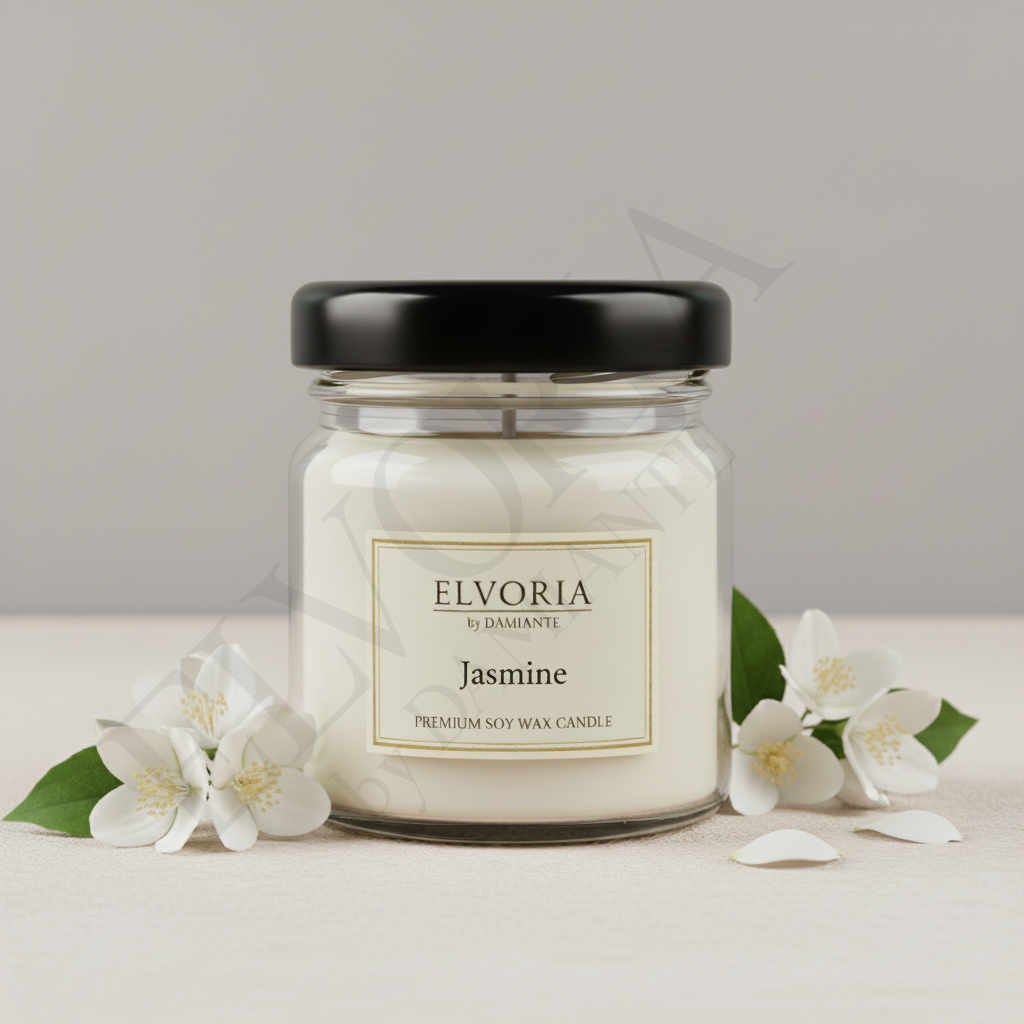 Elvoria Jasmine Evergreen 40ml Mini Jar Premium Collection Pack of 4, for Home Decoration, Burn Time 6-8 Hrs, Luxury Fragrance Candles for Gifting, Aesthetic Mini Jar Aroma Therapy Candle