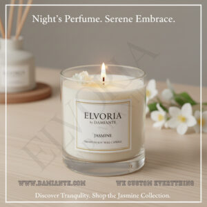 Elvoria Jasmine Premium Soy Wax Candle 220ml, for Home Decoration, Burn Time 45-50 Hrs, Luxury Fragrance Candles for Gifting, Aesthetic Glass Jar Aroma Therapy Candle