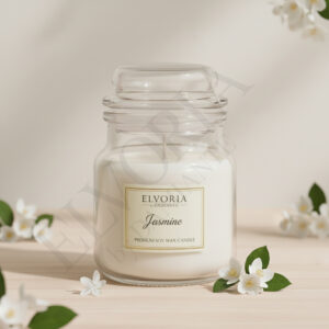 Elvoria Jasmine Evergreen 100ml Yankee Jar Premium Collection Pack of 1, for Home Decoration, Burn Time 6-8 Hrs, Luxury Fragrance Candles for Gifting, Aesthetic Mini Jar Aroma Therapy Candle