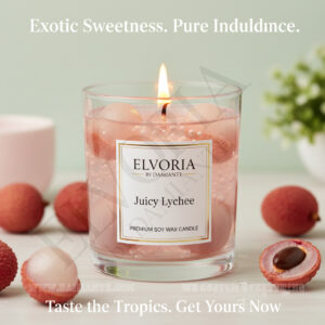 Elvoria Juicy Lychee Premium Soy Wax Candle 220ml, for Home Decoration, Burn Time 45-50 Hrs, Luxury Fragrance Candles for Gifting, Aesthetic Glass Jar Aroma Therapy Candle