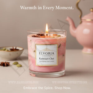 Elvoria Kashmiri Chai Premium Soy Wax Candle 220ml, for Home Decoration, Burn Time 45-50 Hrs, Luxury Fragrance Candles for Gifting, Aesthetic Glass Jar Aroma Therapy Candle