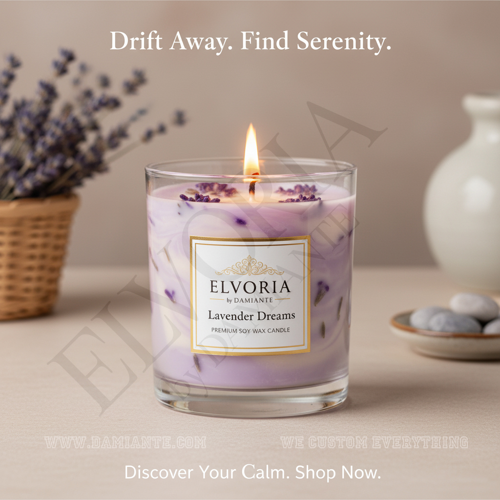Elvoria Lavender Dreams Premium Soy Wax Candle 220ml, for Home Decoration, Burn Time 45-50 Hrs, Luxury Fragrance Candles for Gifting, Aesthetic Glass Jar Aroma Therapy Candle