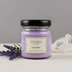 Elvoria Lavender Evergreen 40ml Mini Jar Premium Candle Pack of 4, for Home Decoration, Burn Time 6-8 Hrs, Luxury Fragrance Candles for Gifting, Aesthetic Mini Jar Aroma Therapy Candle