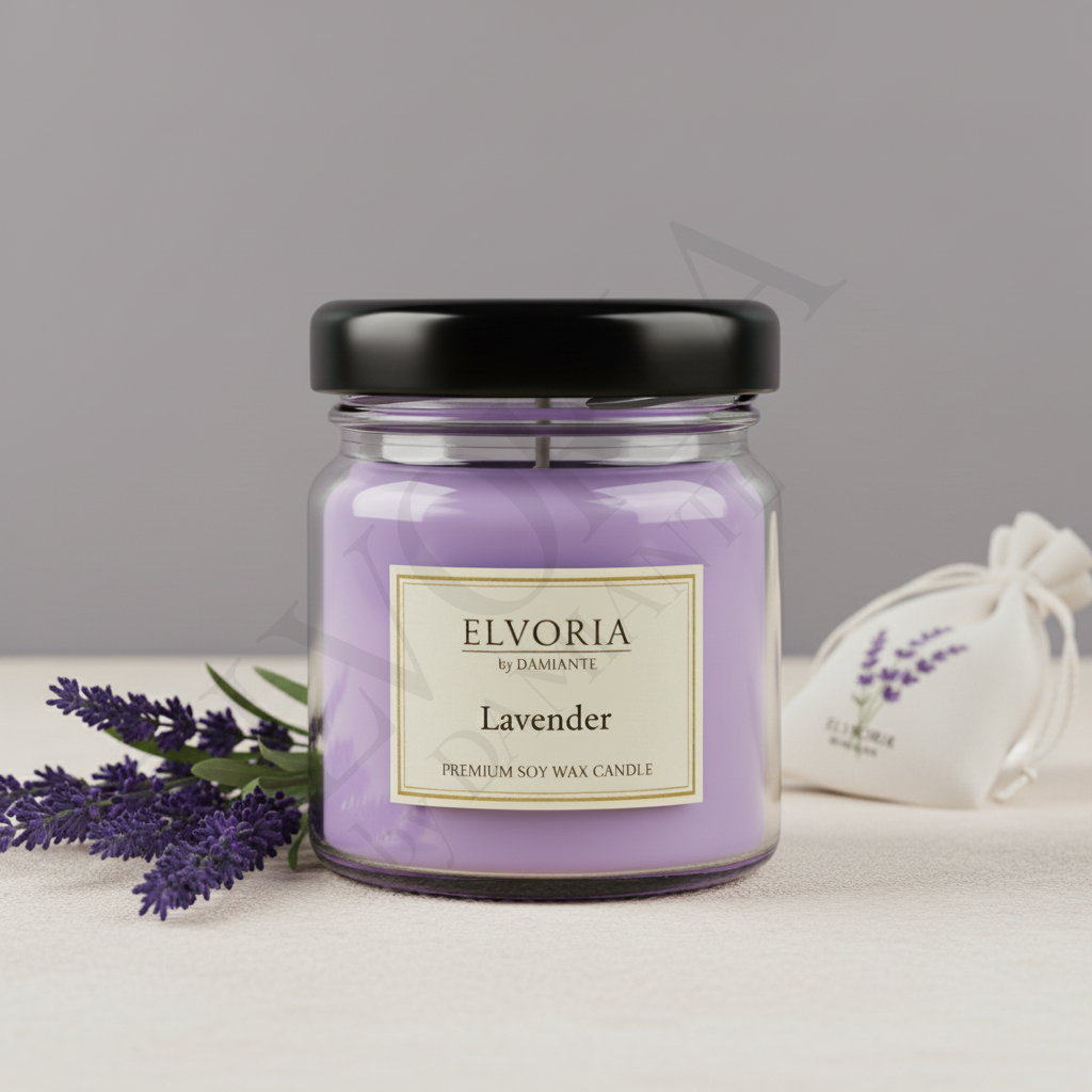 Elvoria Lavender Evergreen 40ml Mini Jar Premium Candle Pack of 4, for Home Decoration, Burn Time 6-8 Hrs, Luxury Fragrance Candles for Gifting, Aesthetic Mini Jar Aroma Therapy Candle