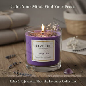 Elvoria Lavender Premium Soy Wax Candle 220ml, for Home Decoration, Burn Time 45-50 Hrs, Luxury Fragrance Candles for Gifting, Aesthetic Glass Jar Aroma Therapy Candle
