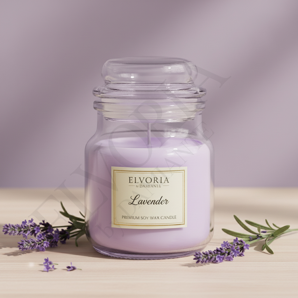 Elvoria Lavender Evergreen 100ml Yankee Jar Premium Candle Pack of 1, for Home Decoration, Burn Time 6-8 Hrs, Luxury Fragrance Candles for Gifting, Aesthetic Mini Jar Aroma Therapy Candle
