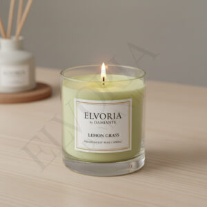 Elvoria Lemongrass Evergreen 200ml Glass Jar Premium Candle Pack of 1, for Home Decoration, Burn Time 6-8 Hrs, Luxury Fragrance Candles for Gifting, Aesthetic Mini Jar Aroma Therapy Candle
