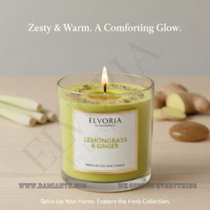 Elvoria Lemongrass & Ginger Premium Soy Wax Candle 220ml, for Home Decoration, Burn Time 45-50 Hrs, Luxury Fragrance Candles for Gifting, Aesthetic Glass Jar Aroma Therapy Candle