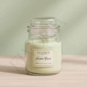 Elvoria Lemongrass Evergreen 100ml Yankee Jar Premium Candle Pack of 1, for Home Decoration, Burn Time 6-8 Hrs, Luxury Fragrance Candles for Gifting, Aesthetic Mini Jar Aroma Therapy Candle