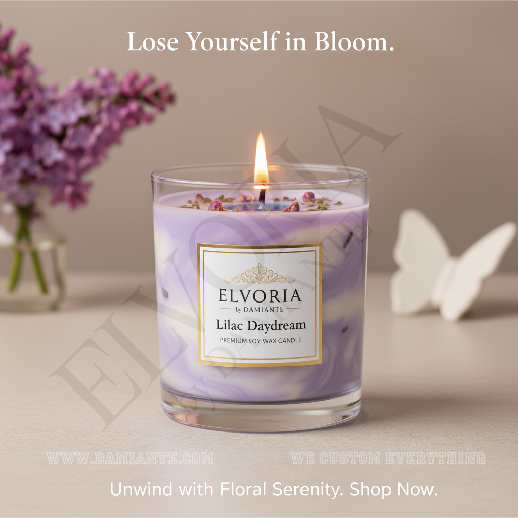 Elvoria Lilac Daydream Premium Soy Wax Candle 220ml, for Home Decoration, Burn Time 45-50 Hrs, Luxury Fragrance Candles for Gifting, Aesthetic Glass Jar Aroma Therapy Candle