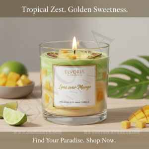 Elvoria Lime Over Mango Premium Soy Wax Candle 220ml, for Home Decoration, Burn Time 45-50 Hrs, Luxury Fragrance Candles for Gifting, Aesthetic Glass Jar Aroma Therapy Candle
