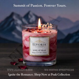 Elvoria Love At Peak Premium Soy Wax Candle 220ml, for Home Decoration, Burn Time 45-50 Hrs, Luxury Fragrance Candles for Gifting, Aesthetic Glass Jar Aroma Therapy Candle
