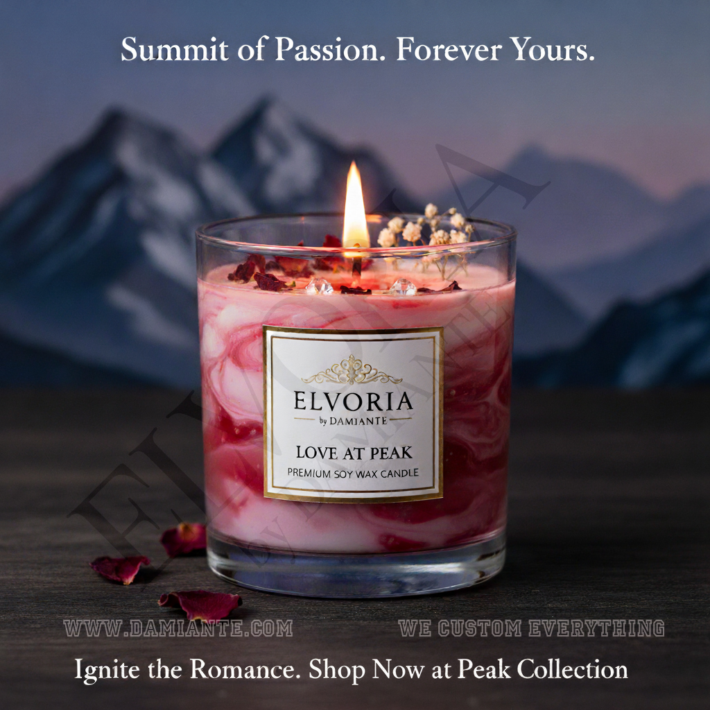 Elvoria Love At Peak Premium Soy Wax Candle 220ml, for Home Decoration, Burn Time 45-50 Hrs, Luxury Fragrance Candles for Gifting, Aesthetic Glass Jar Aroma Therapy Candle