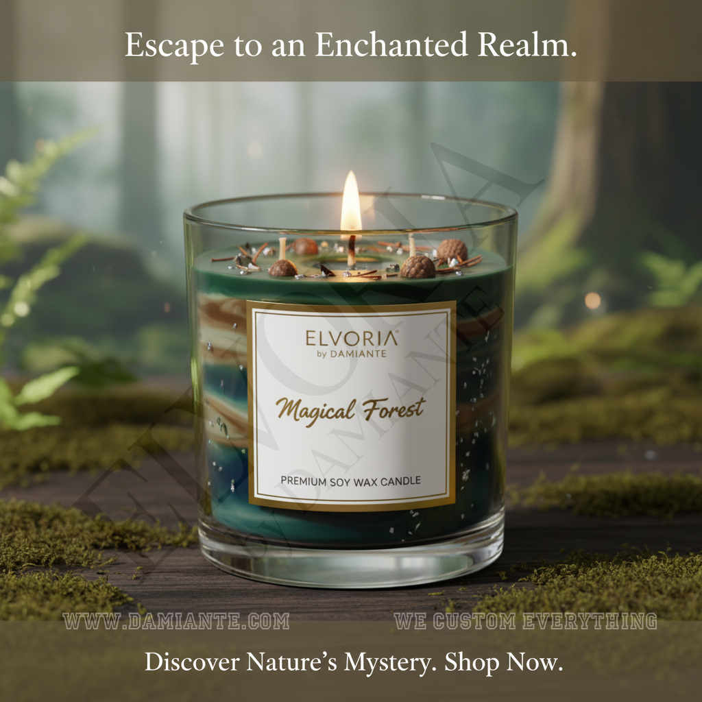 Elvoria Magical Forest Premium Soy Wax Candle 220ml, for Home Decoration, Burn Time 45-50 Hrs, Luxury Fragrance Candles for Gifting, Aesthetic Glass Jar Aroma Therapy Candle