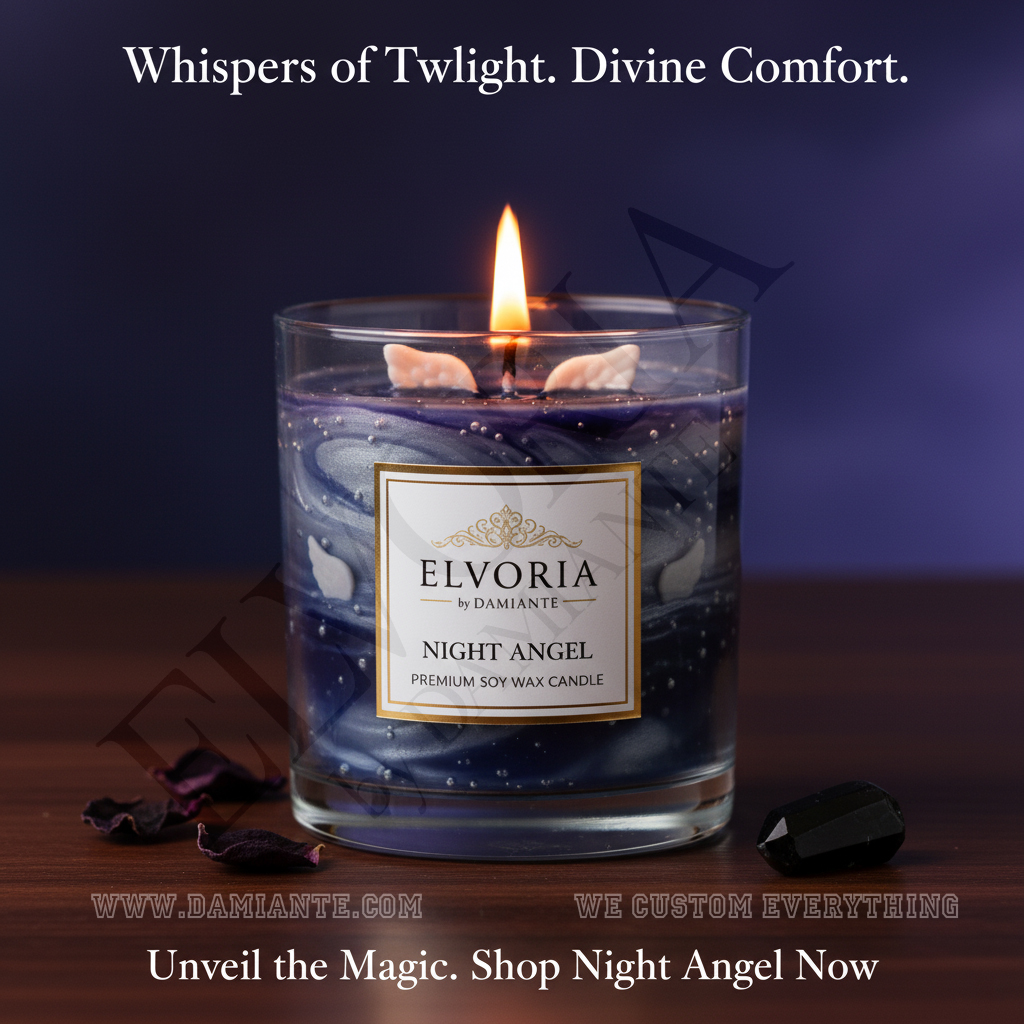 Elvoria Night Angel Premium Soy Wax Candle 220ml, for Home Decoration, Burn Time 45-50 Hrs, Luxury Fragrance Candles for Gifting, Aesthetic Glass Jar Aroma Therapy Candle
